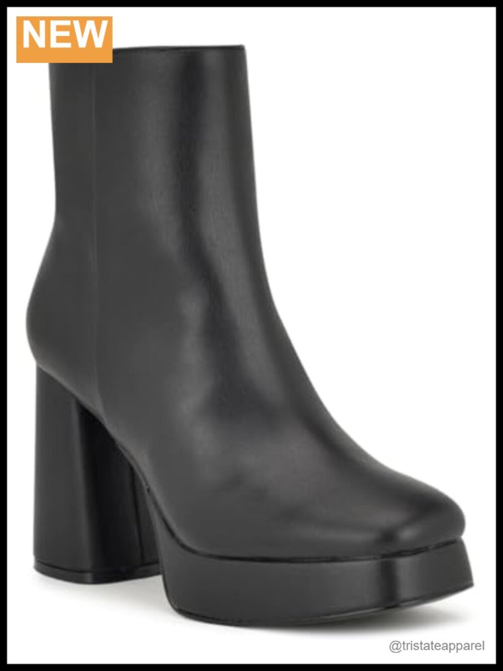 Nine West Velo Ankle Boots Faux Leather Square Toe Block Heel Side Zip